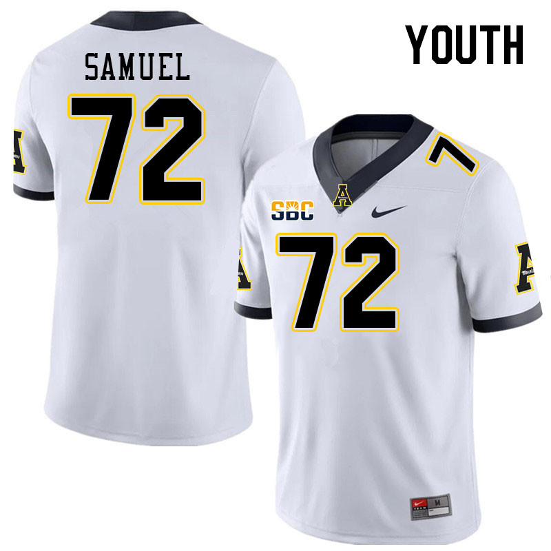 Youth #72 Markell Samuel Appalachian State Mountaineers College Football Jerseys Stitched Sale-White - Click Image to Close